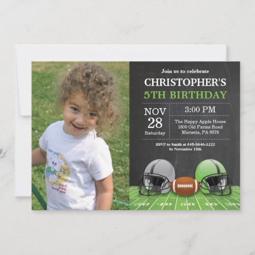 Football Birthday Invitation Birthday Party Green