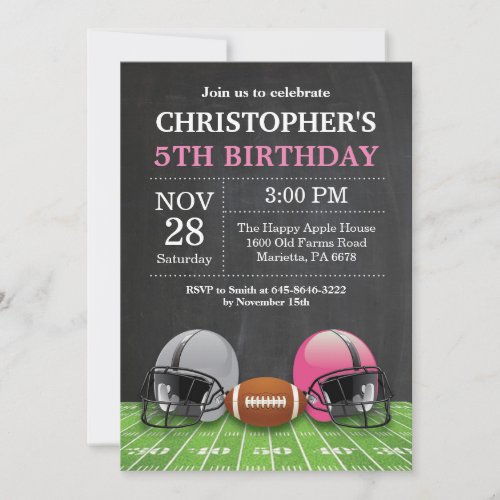 Football Birthday Invitation Birthday Party Pink