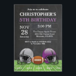 Football Birthday Invitation Birthday Party Purple<br><div class="desc">Football Birthday Invitation Birthday Party. Boy or Girl Birthday Party Invite. Football Sport Themed Birthday Bash. Purple Lilac Lavender and White. Chalkboard Background. 1st First Birthday. 1st 2nd 3rd 4th 5th 6th 7th 8th 9th 10th 11th 12th 13th 14th 15th, any age. Printable Digital. For further customization, please click the...</div>