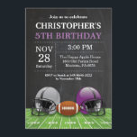 Football Birthday Invitation Birthday Party Purple<br><div class="desc">Football Birthday Invitation Birthday Party. Boy or Girl Birthday Party Invite. Football Sport Themed Birthday Bash. Purple Lilac Lavender and White. Chalkboard Background. 1st First Birthday. 1st 2nd 3rd 4th 5th 6th 7th 8th 9th 10th 11th 12th 13th 14th 15th, any age. Printable Digital. For further customization, please click the...</div>