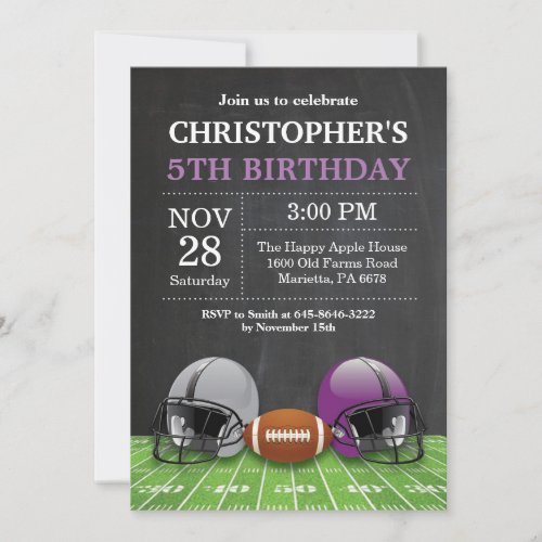 Football Birthday Invitation Birthday Party Purple