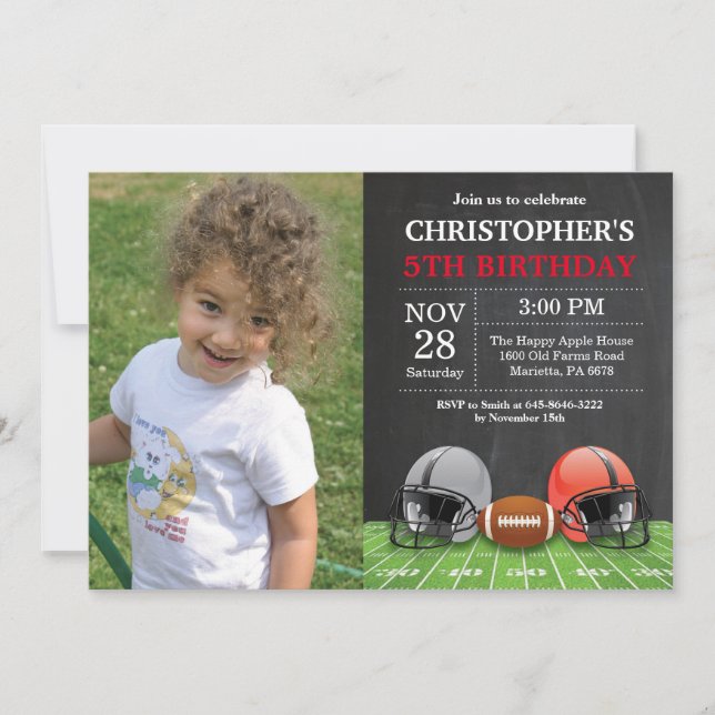 Football Birthday Invitation Birthday Party Red (Front)