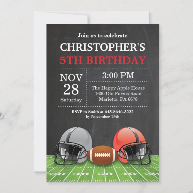 Football Birthday Invitation Birthday Party Red (Front)