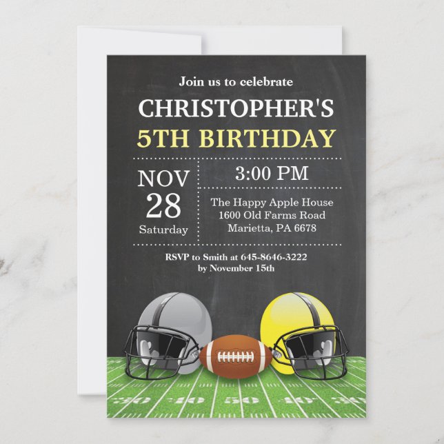 Football Birthday Invitation Birthday Party Yellow (Front)