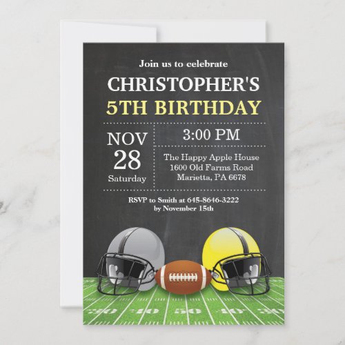 Football Birthday Invitation Birthday Party Yellow