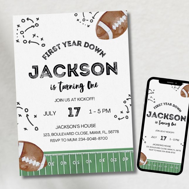 Football Birthday Invitation, First Year Down,Foot Invitation (Creator Uploaded)