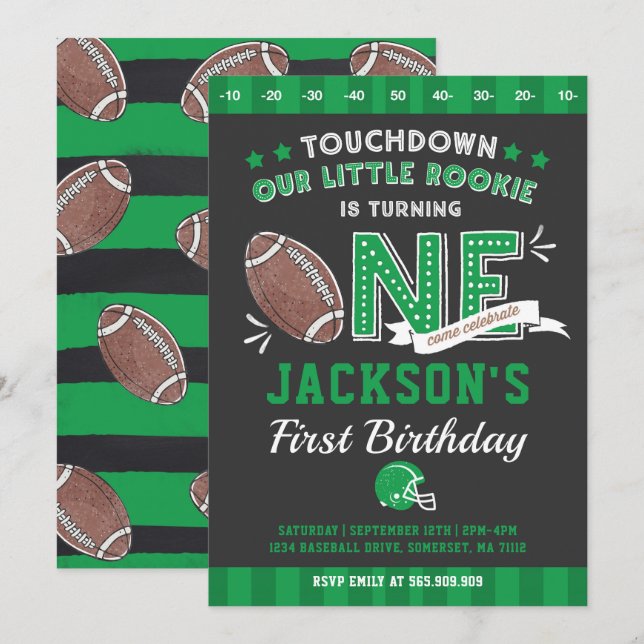 Football Birthday Invitation Football 1st Birthday (Front/Back)
