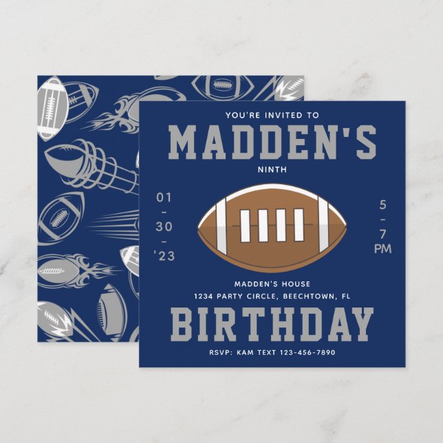 Football Birthday Invitation | Football Party (Front/Back)