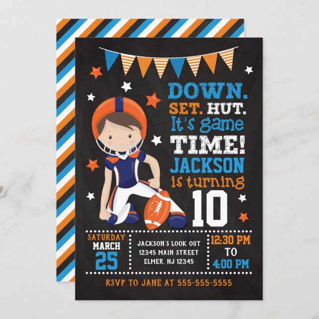Football Birthday Invitation for a Boy (Front/Back)