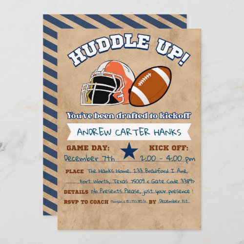 Football Birthday Invitations For Boys Huddle up 