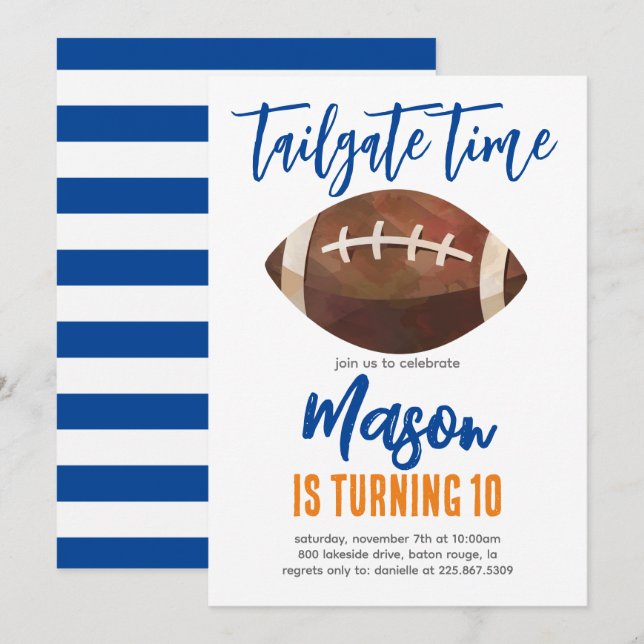 Football Birthday Invite ANY COLOR COMBO (Front/Back)