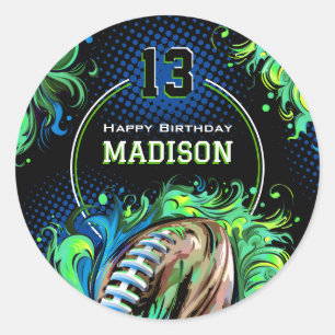 Football Birthday Party Classic Round Sticker