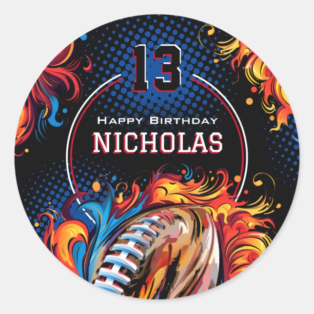 Football Birthday Party Classic Round Sticker (Front)