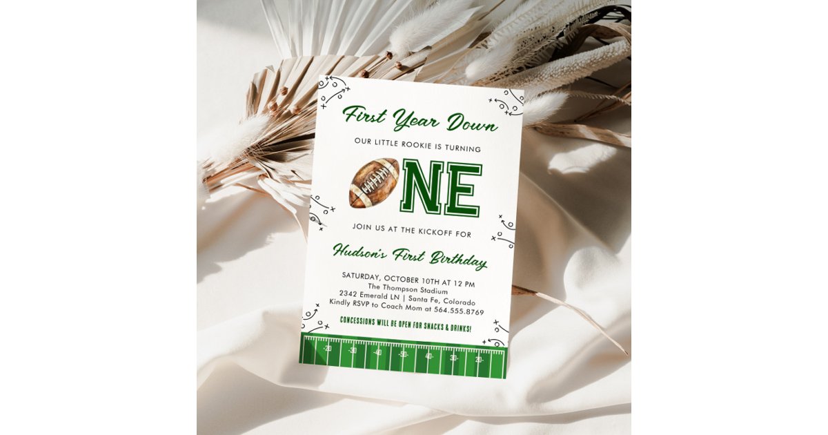 Football Birthday Party First Year Down Invitation | Zazzle