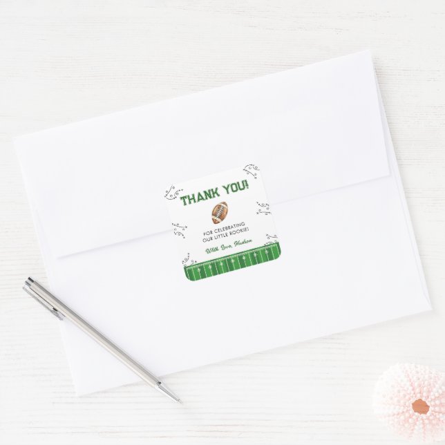 Football Birthday Party First Year Down Square Sticker (Envelope)