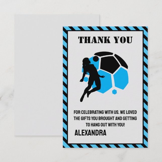 Football Birthday Party, Football Girl Player  Thank You Card (Front/Back)