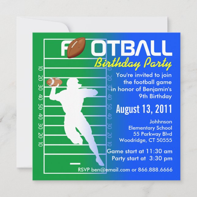 Football Birthday Party Invitation (Front)