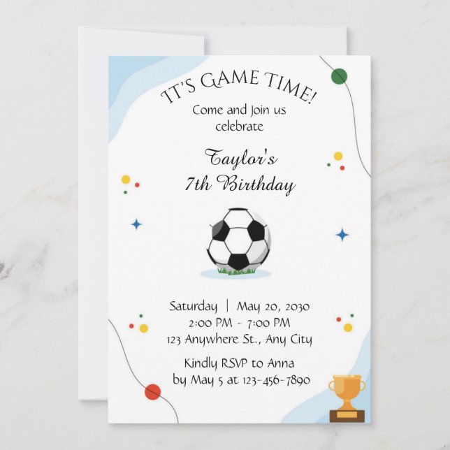 Football Birthday party Invitation template digite (Front)