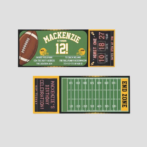 Football Birthday Party Personalized Ticket Invite