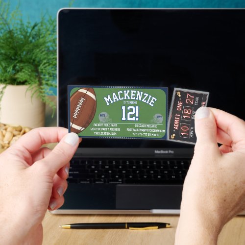 Football Birthday Party Personalized Ticket Invite