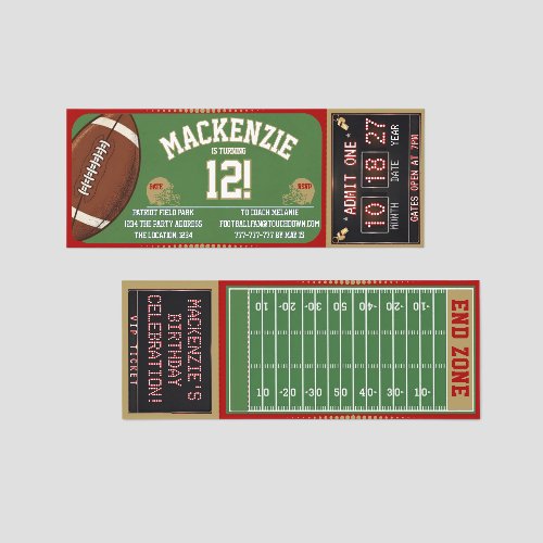 Football Birthday Party Personalized Ticket Invite