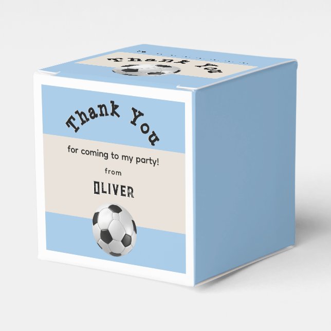 Football Birthday Party Soccer Ball Thank You Favor Boxes (Front Side)