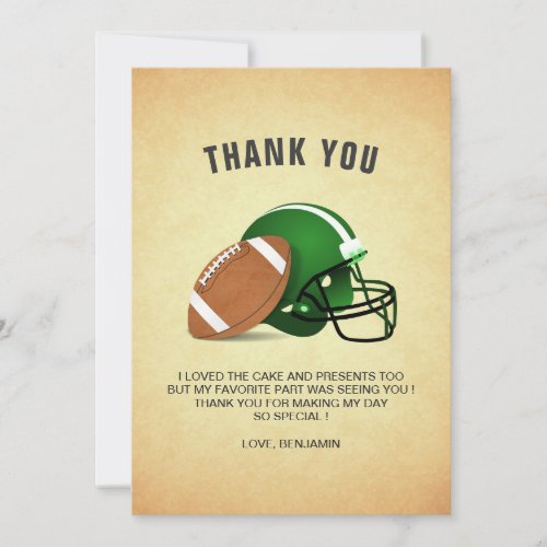 Football Birthday Party Thank You Card