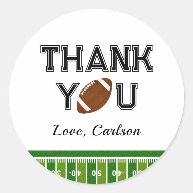 Football Birthday Party Thank You Classic Round Sticker (Front)