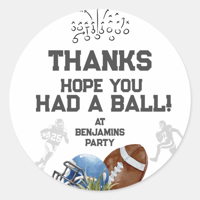 Football Birthday Party Thank You Favor Classic Round Sticker (Front)