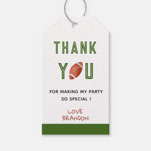 Football Birthday party Thank you tags (Front)