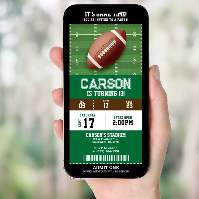 Football Birthday Party Ticket Invitation (Front Digital)