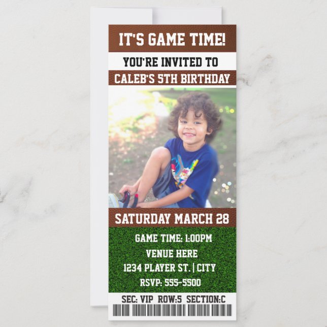 FOOTBALL Birthday Party TICKET PHOTO Invitation (Front)