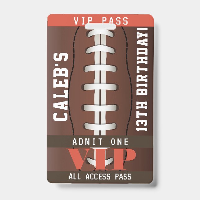 Football Birthday Party VIP Pass Badge (Front)