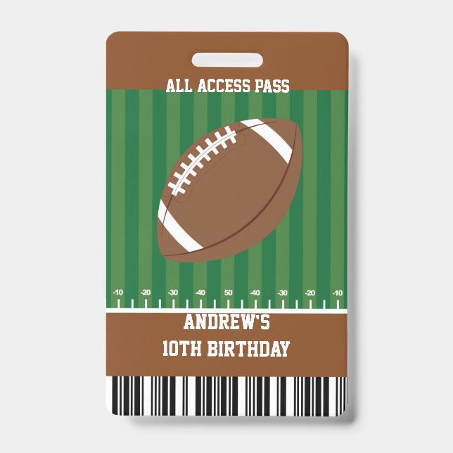 Football Birthday Party VIP Pass Badge (Front)