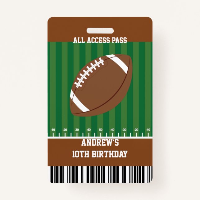 Football Birthday Party VIP Pass Badge (Front)