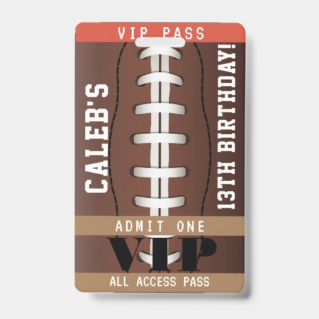 Football Birthday Party VIP Pass Badge (Front)