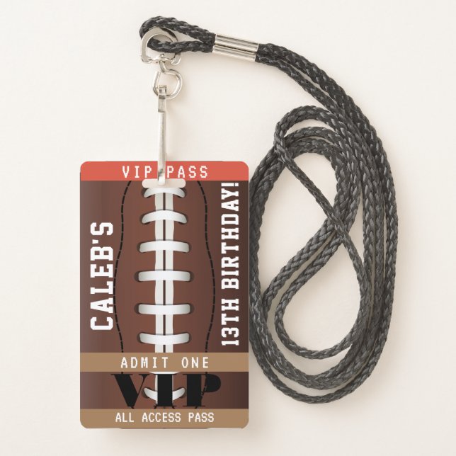 Football Birthday Party VIP Pass Badge (Front with Lanyard)