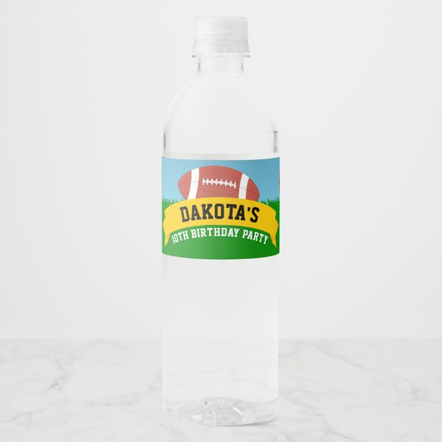 Football Birthday Party Water Bottle Label (Front)
