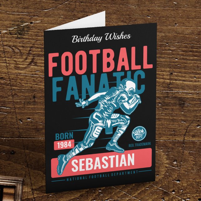 Football Birthday Retro Black Red Blue Touchdown Card (Creator Uploaded)