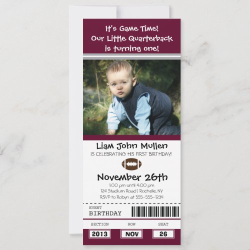 Football Birthday Ticket Invitation