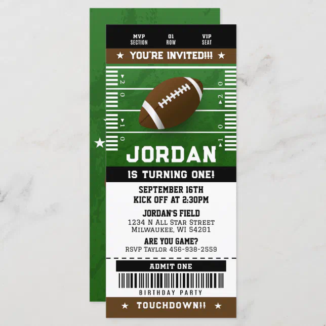 Football Birthday Ticket Invitation Sports | Zazzle