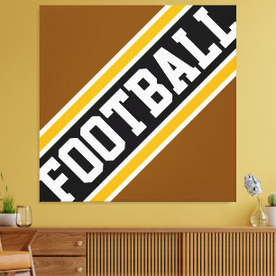 FOOTBALL Black Brown Orange Athletic Stripes Canvas Print