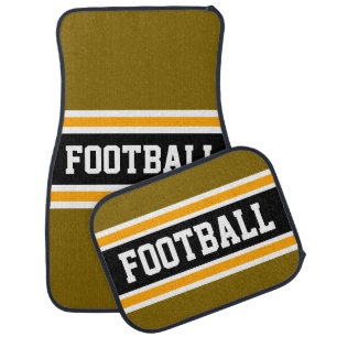 FOOTBALL Black Brown White Orange Racing Stripes Car Floor Mat