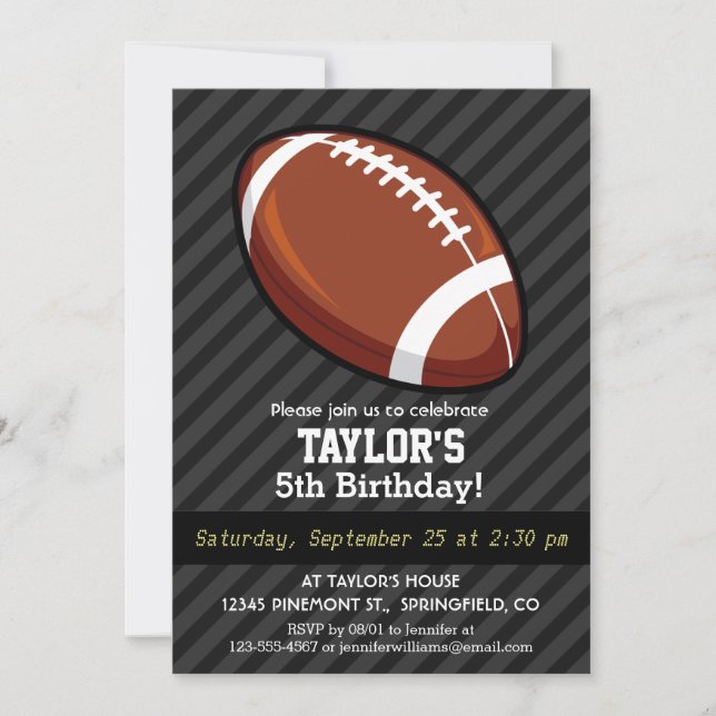 Football; Black & Dark Gray Stripes Invitation (Front)