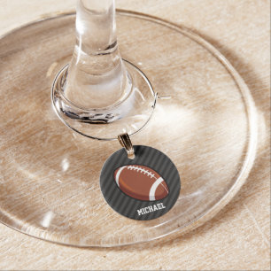 Football; Black & Dark Gray Stripes Wine Glass Charm