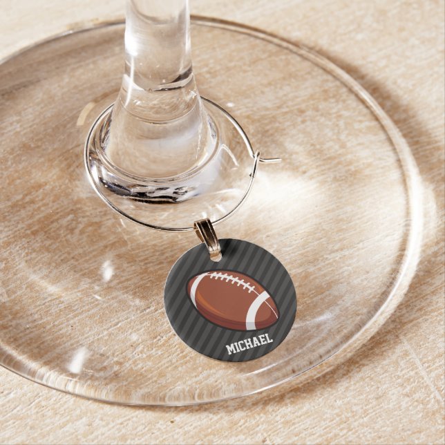 Football; Black & Dark Gray Stripes Wine Glass Charm (In Situ)