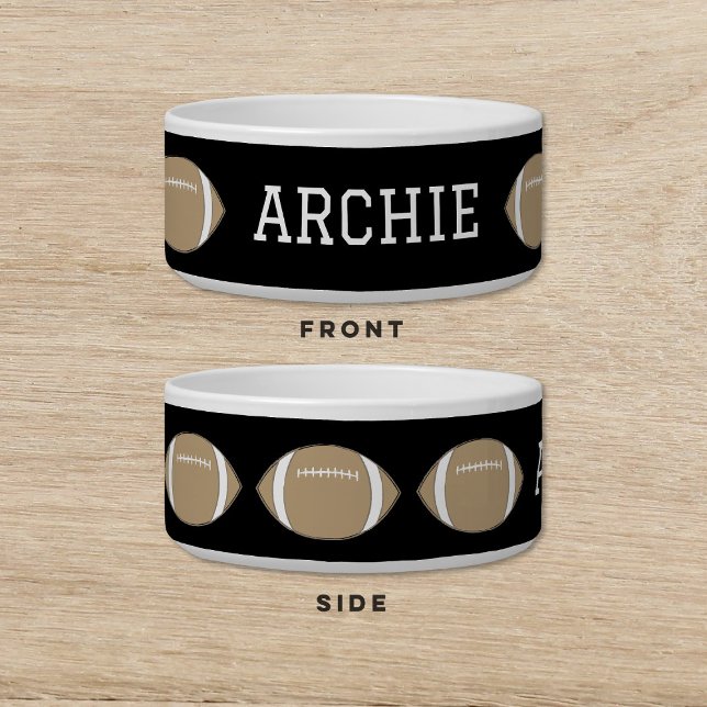 Football Black Gold Dog Cat Pet Bowl (Creator Uploaded)