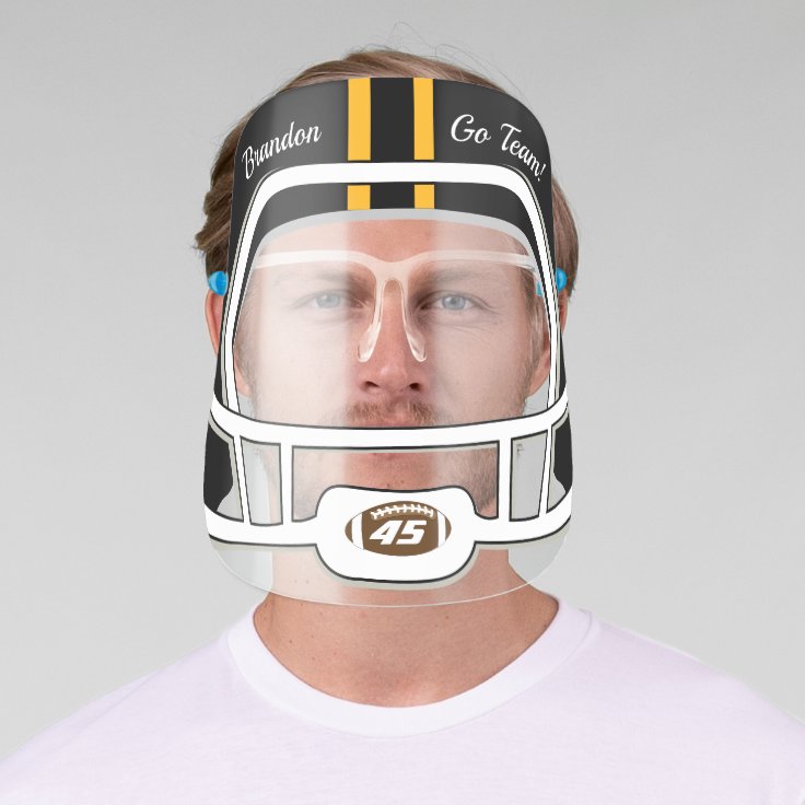 Football Black Gold Helmet Name Team Number Face Shield Zazzle