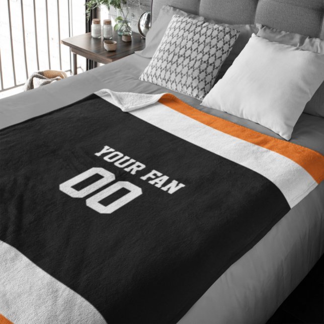 Football Black, Orange & White Personalized Fleece Blanket (Creator Uploaded)