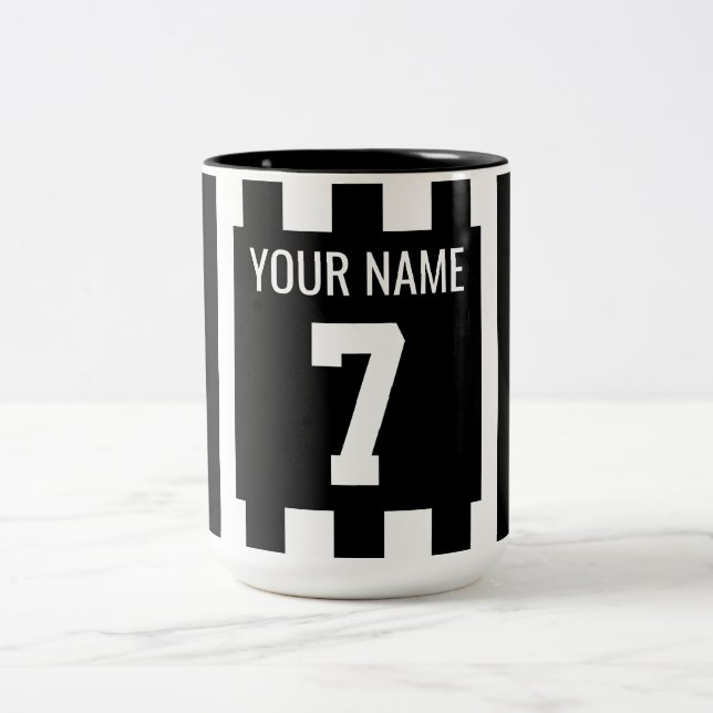 Football Black & White Jersey Two-Tone Coffee Mug (Center)